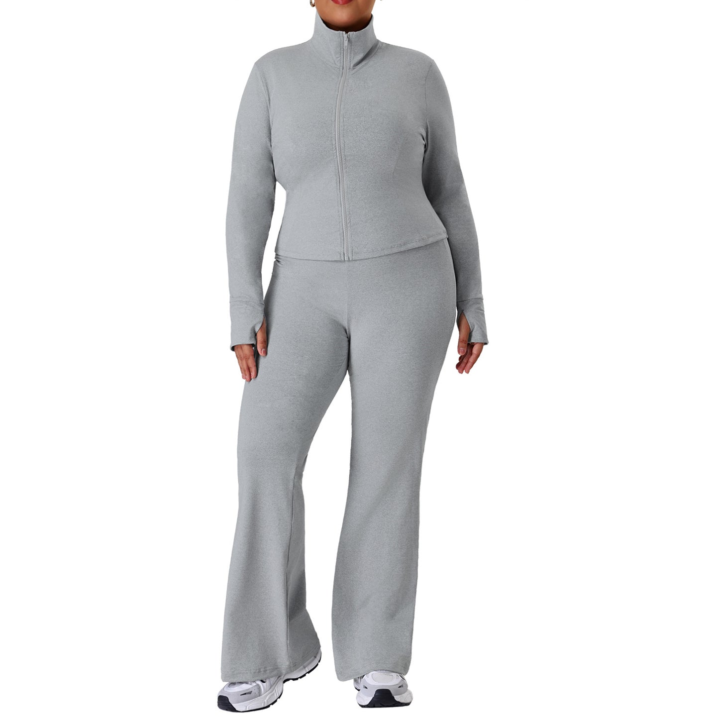 Stand-collar Coat And High-elastic Hip-lifting Flared Pants Set