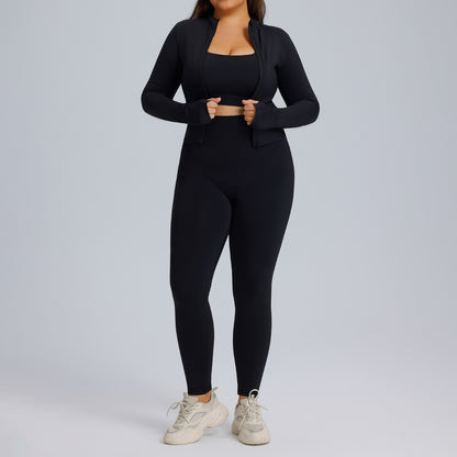 Womens High-Elastic Quick-Dry 3-Piece Sportswear Set